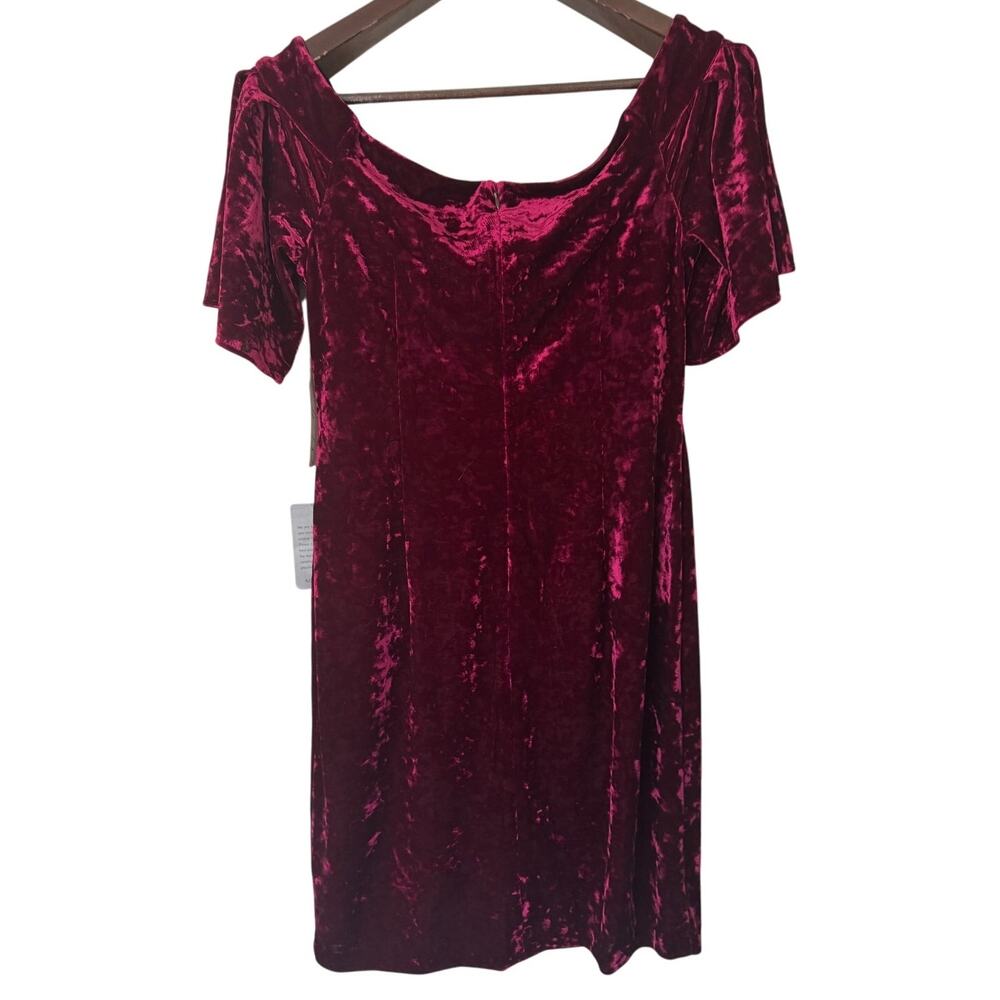 Eliza J Wine Burgundy Velvet Off the Shoulder Dress Size 12 NWT - Picture 2 of 6